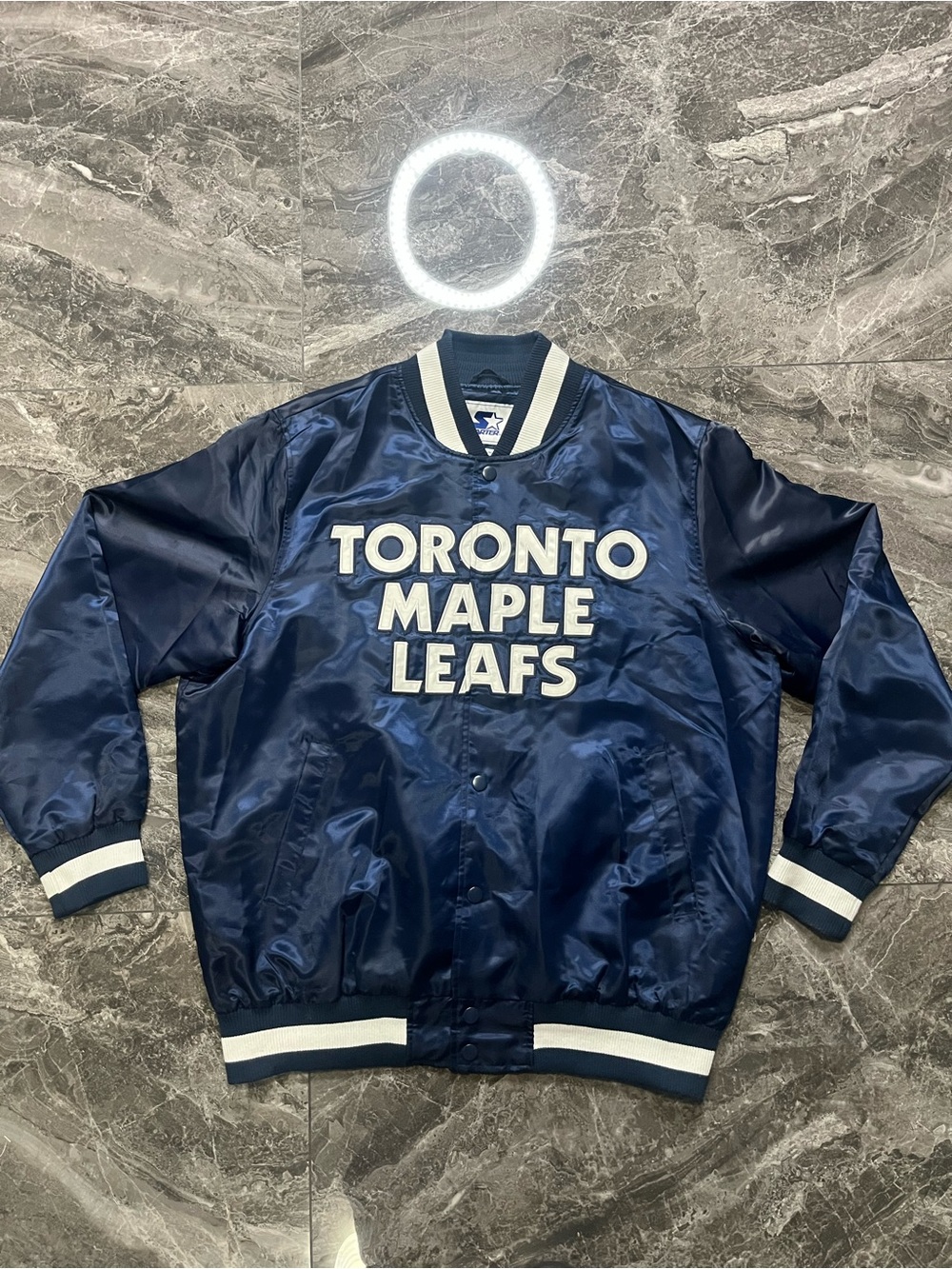 Starter Toronto Maple Leafs Satin Varsity Jacket Mens XL Blue Bomber G-III NHL